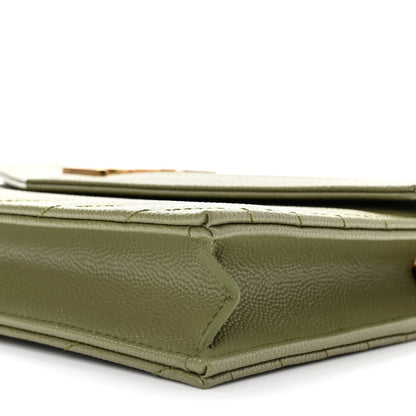 Saint Laurent Grain De Poudre Matelasse Chevron Monogram Envelope Chain Wallet Pistache 10 of 11