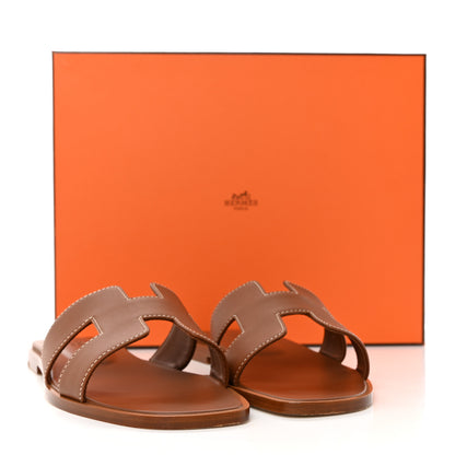Hermes Box Calfskin Oran Sandals 37 Gold 9 of 9