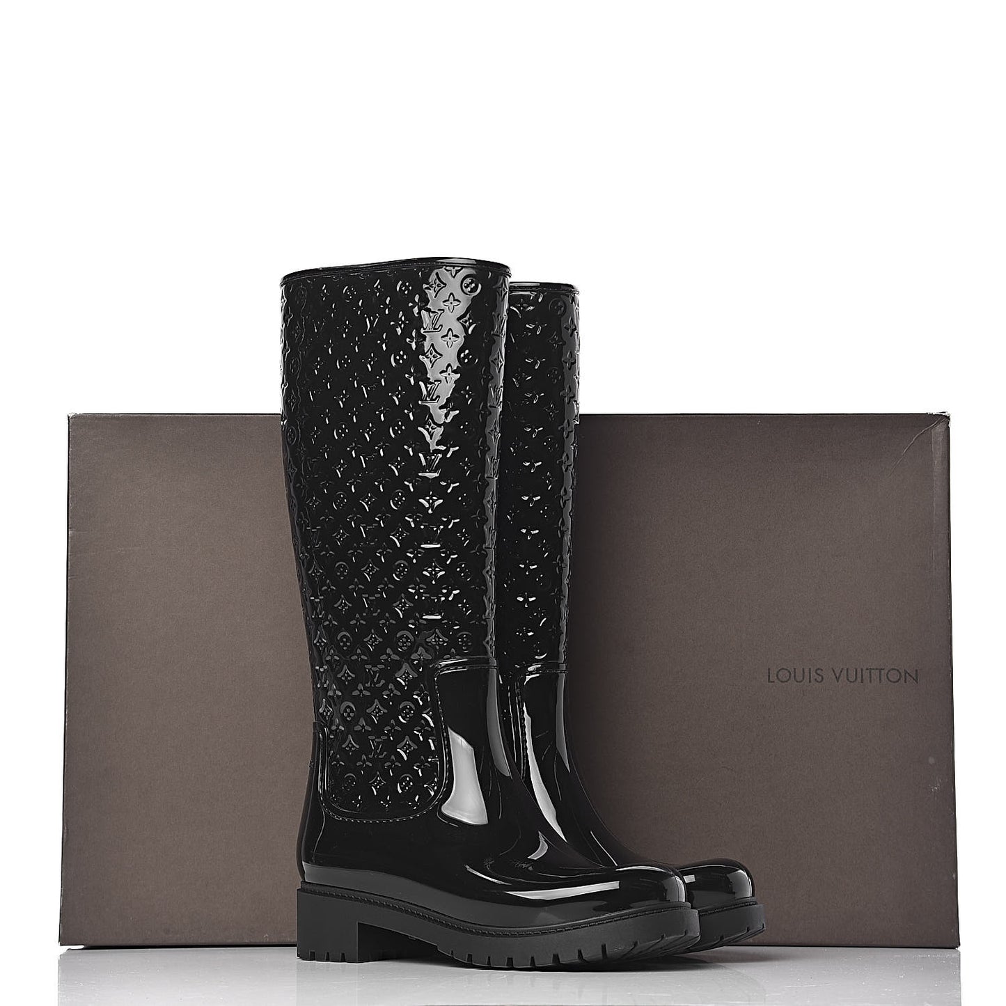 Rubber Embossed Monogram Splash Rain Boots 37 Black