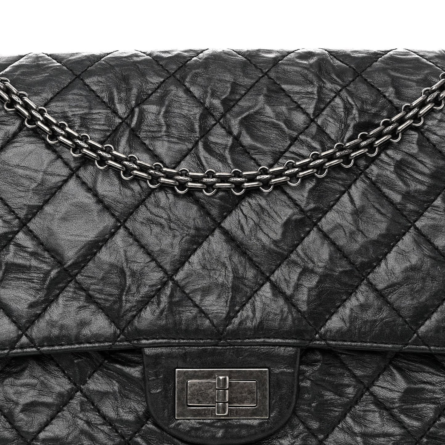 Metallic Aged Calfskin Quilted 2.55 Reissue 227 Flap Black