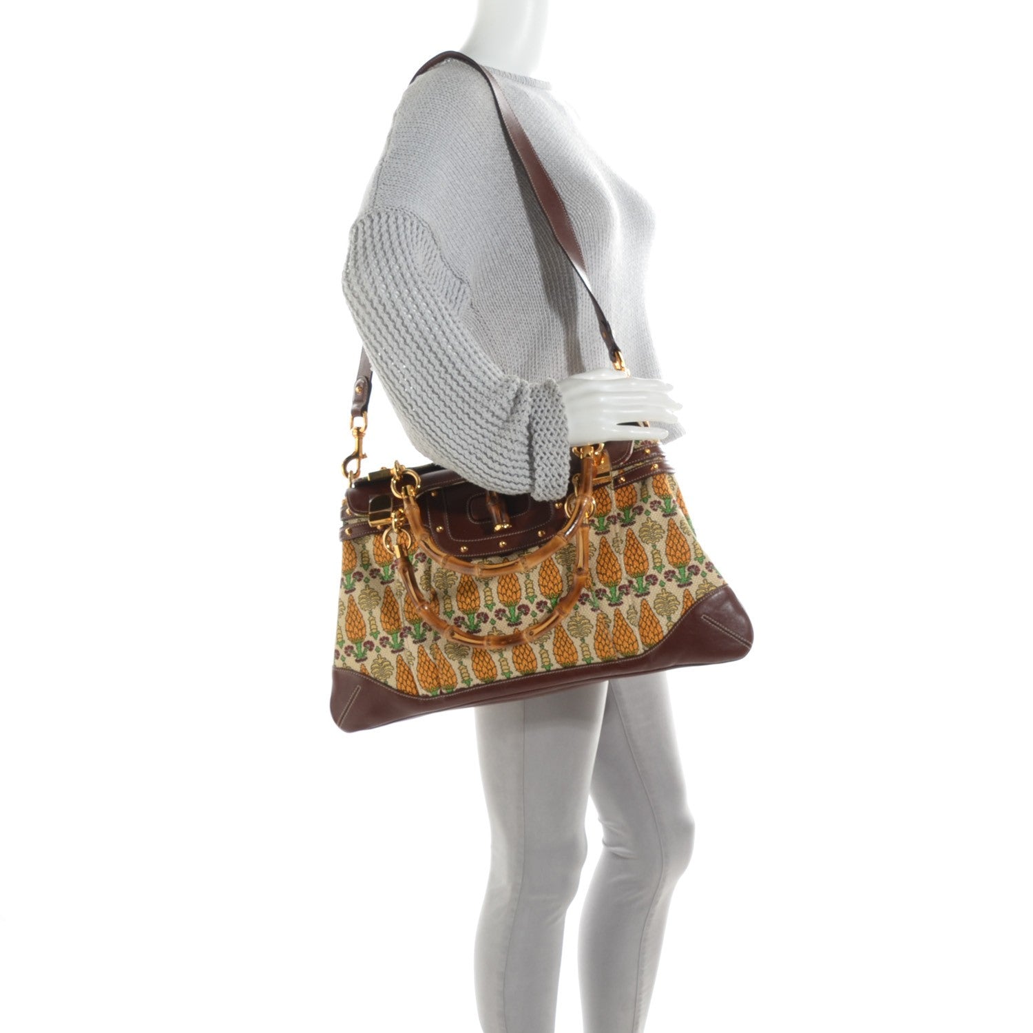 Gucci Canvas Printed Pop Bamboo Large Top Handle Tote 3 of 14