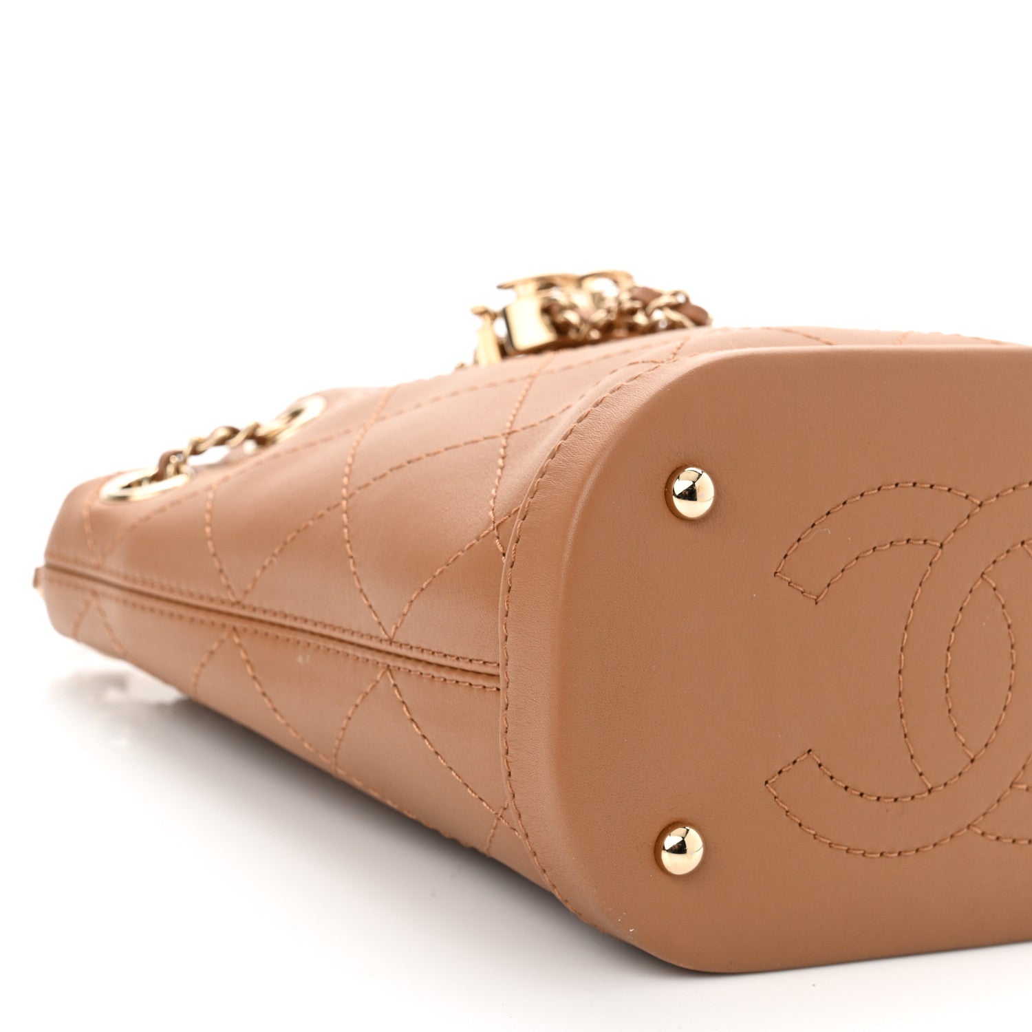 Chanel Calfskin Stitched Chain Bucket Bag Camel 9 of 10