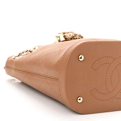 Chanel Calfskin Stitched Chain Bucket Bag Camel 9 of 10