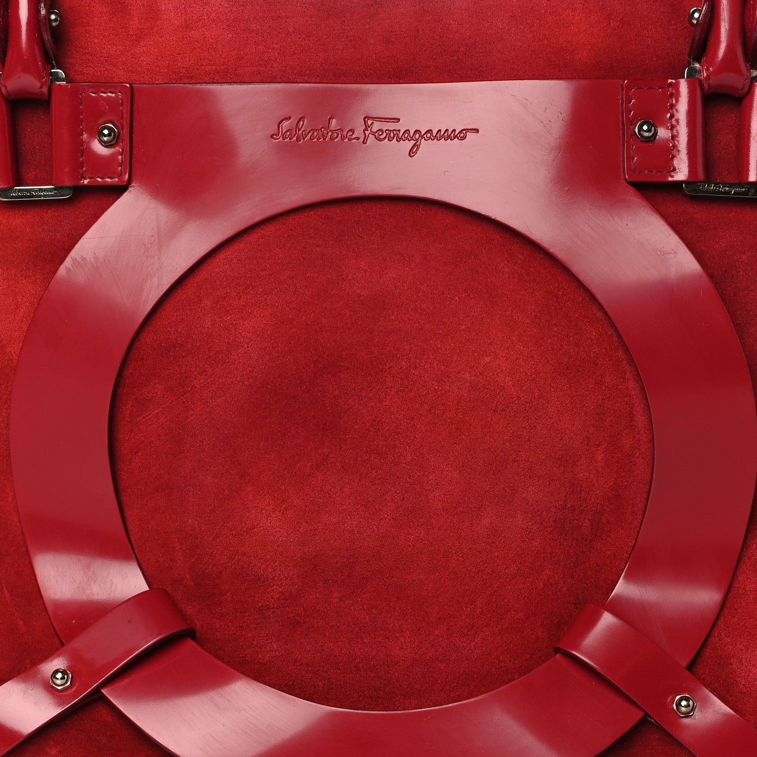 Salvatore Ferragamo Suede Smooth Calfskin Logo Tote Red 7 of 9