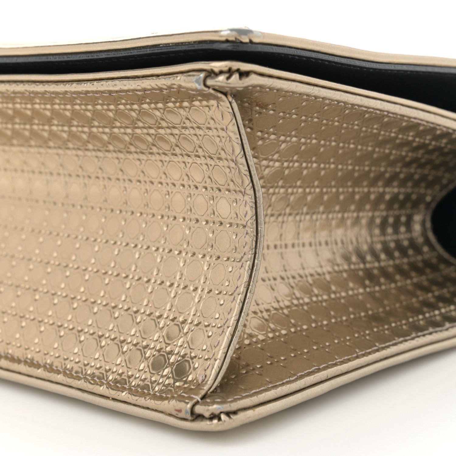 Christian Dior Metallic Patent Micro-Cannage Medium Diorama Flap Bag Gold 10 of 14