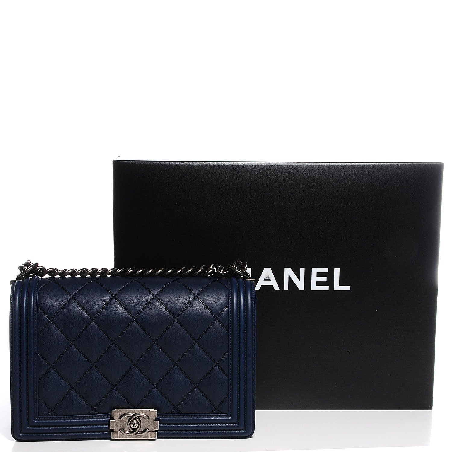 Chanel Calfskin Quilted Double Stitch New Medium Boy Flap Navy Blue 5 of 9