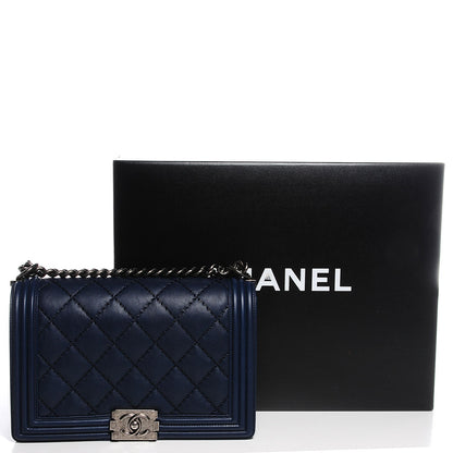 Chanel Calfskin Quilted Double Stitch New Medium Boy Flap Navy Blue 5 of 9