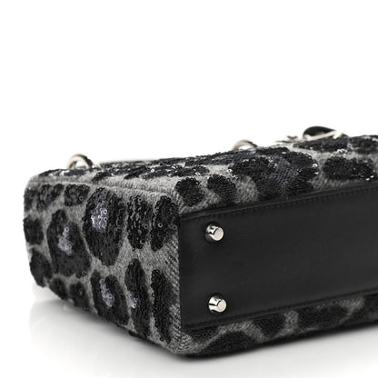 Christian Dior Wool Sequin Leopard Mini Lady Dior Grey Black 8 of 14