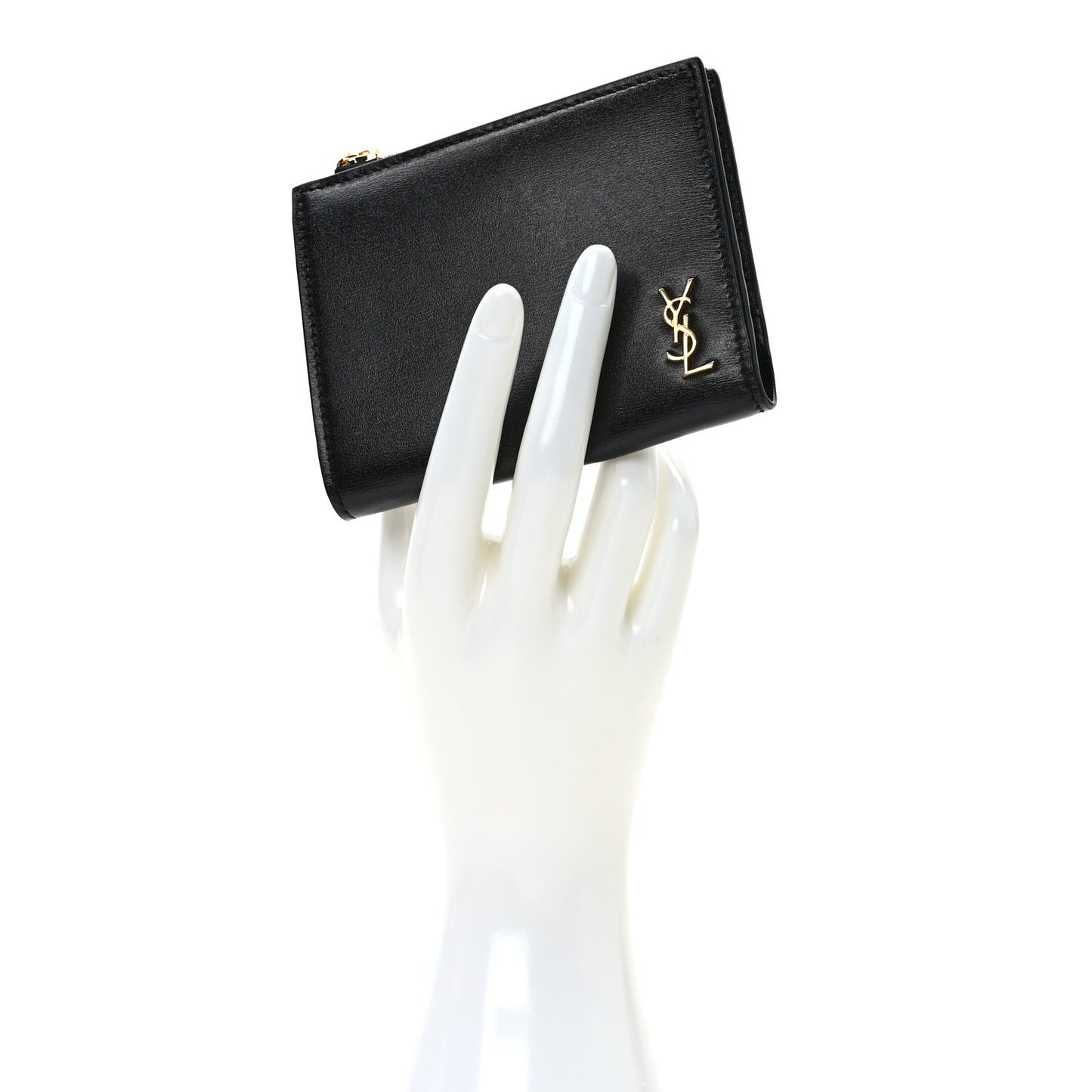 Calfskin Compact Zip Wallet Black