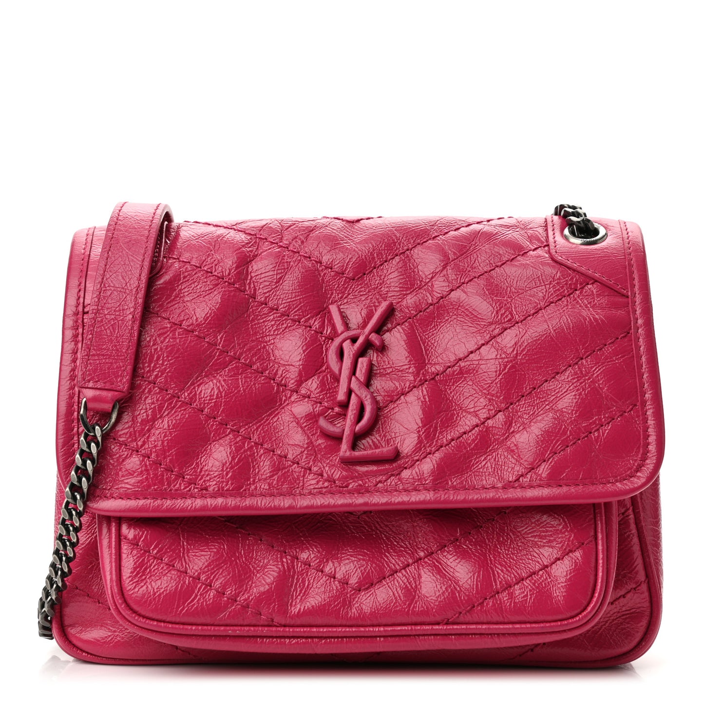 Crinkled Calfskin Matelasse Monogram Baby Niki Chain Satchel Freesia