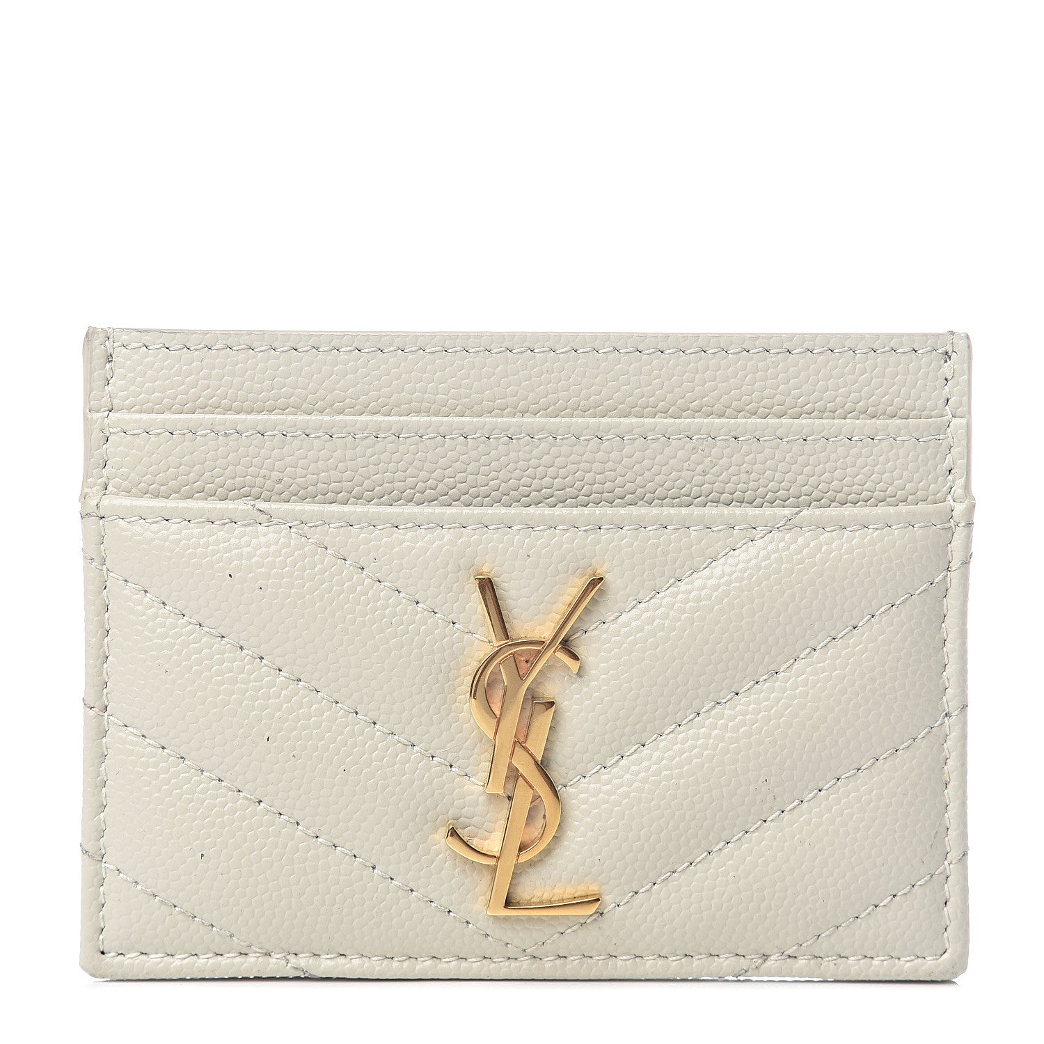 Saint Laurent Grain De Poudre Matelasse Chevron Card Case Crema Soft 1 of 5
