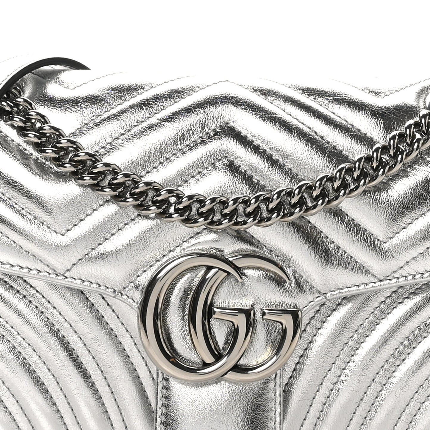 Metallic Calfskin Matelasse Small GG Marmont Shoulder Bag Silver
