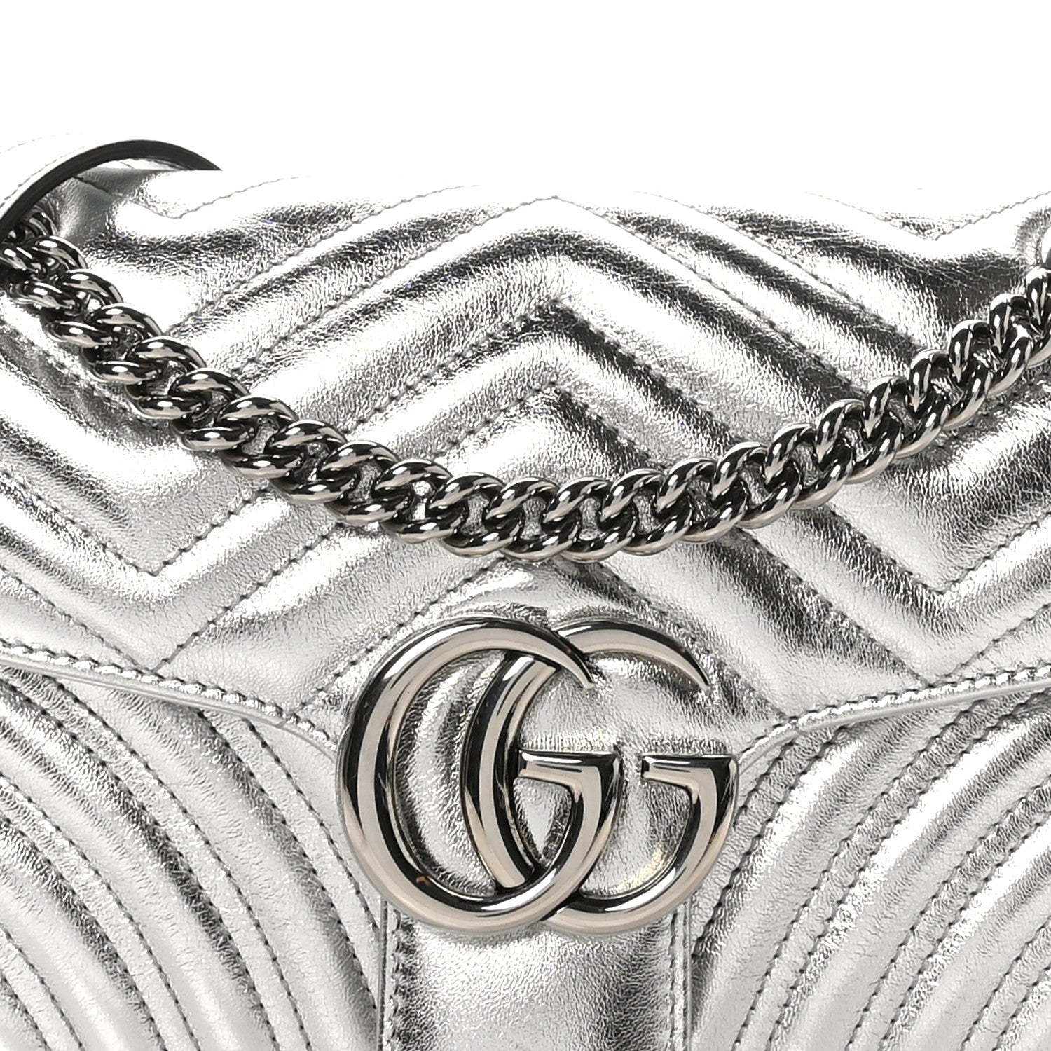 Gucci Metallic Calfskin Matelasse Small GG Marmont Shoulder Bag Silver 8 of 10