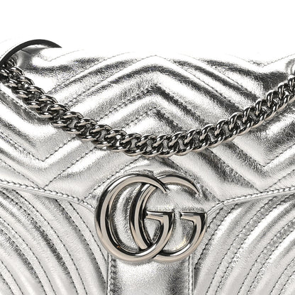 Gucci Metallic Calfskin Matelasse Small GG Marmont Shoulder Bag Silver 8 of 10