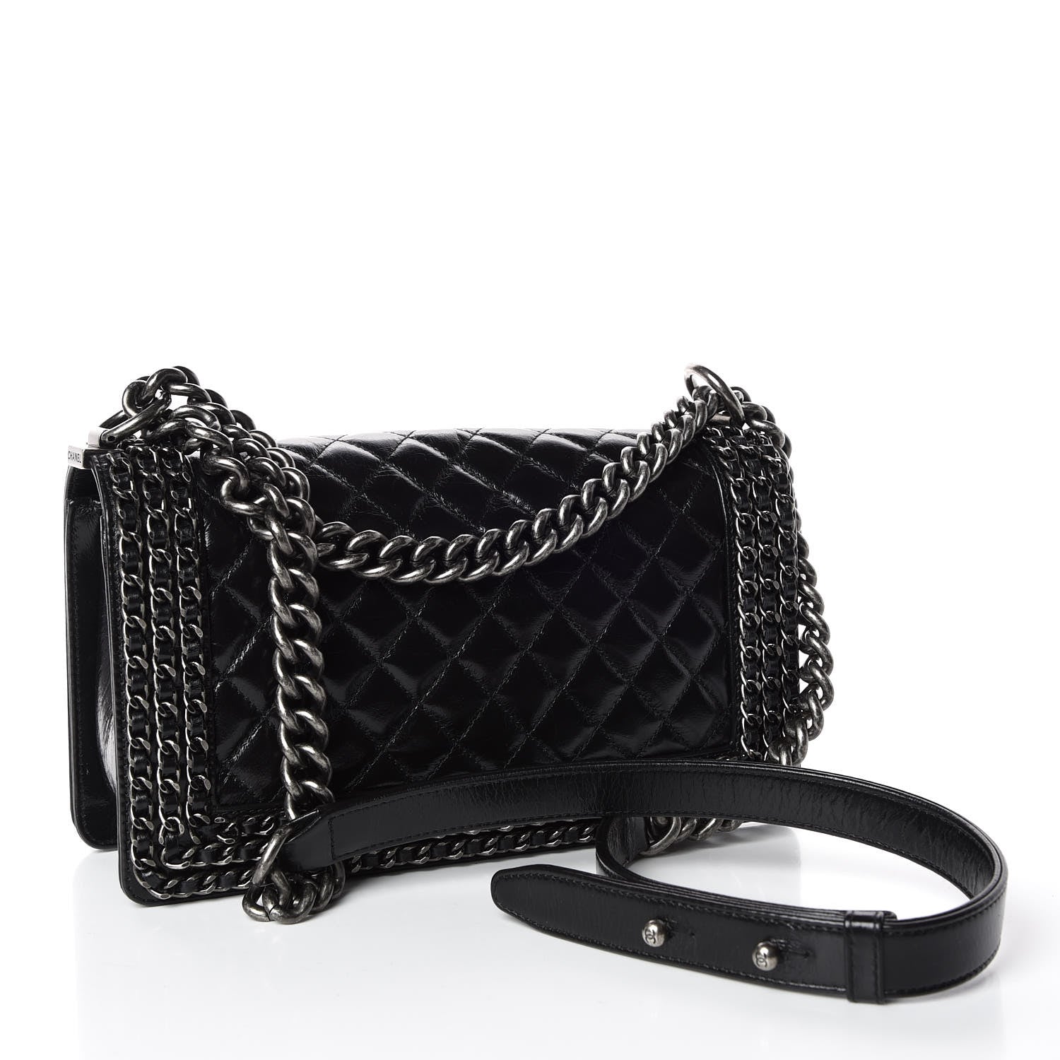 Chanel Glazed Calfskin Quilted Medium Boy Chained Flap Black 3 of 13