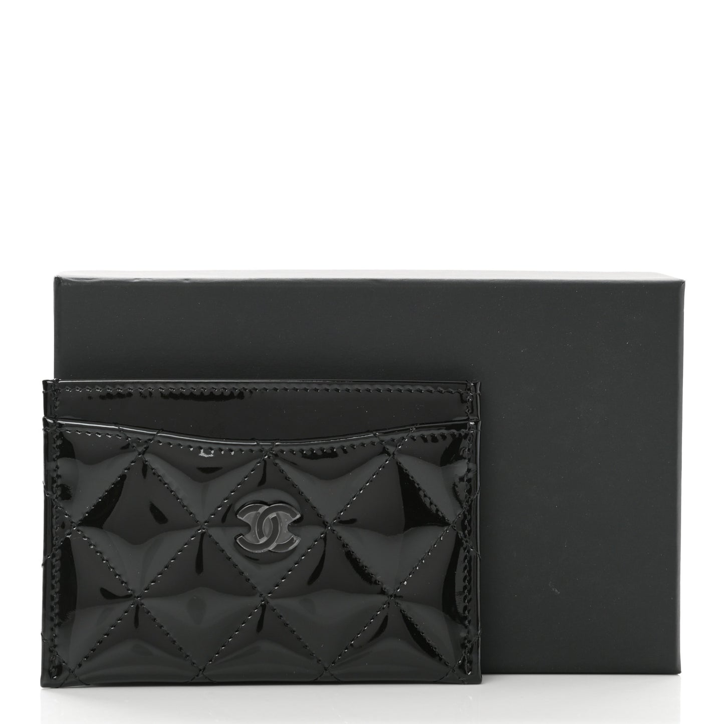 Patent Calfskin Quilted Card Holder So Black