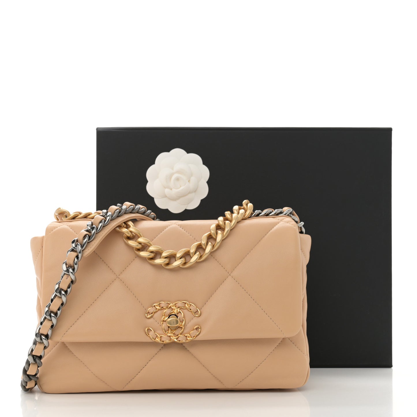 Lambskin Quilted Medium Chanel 19 Flap Beige