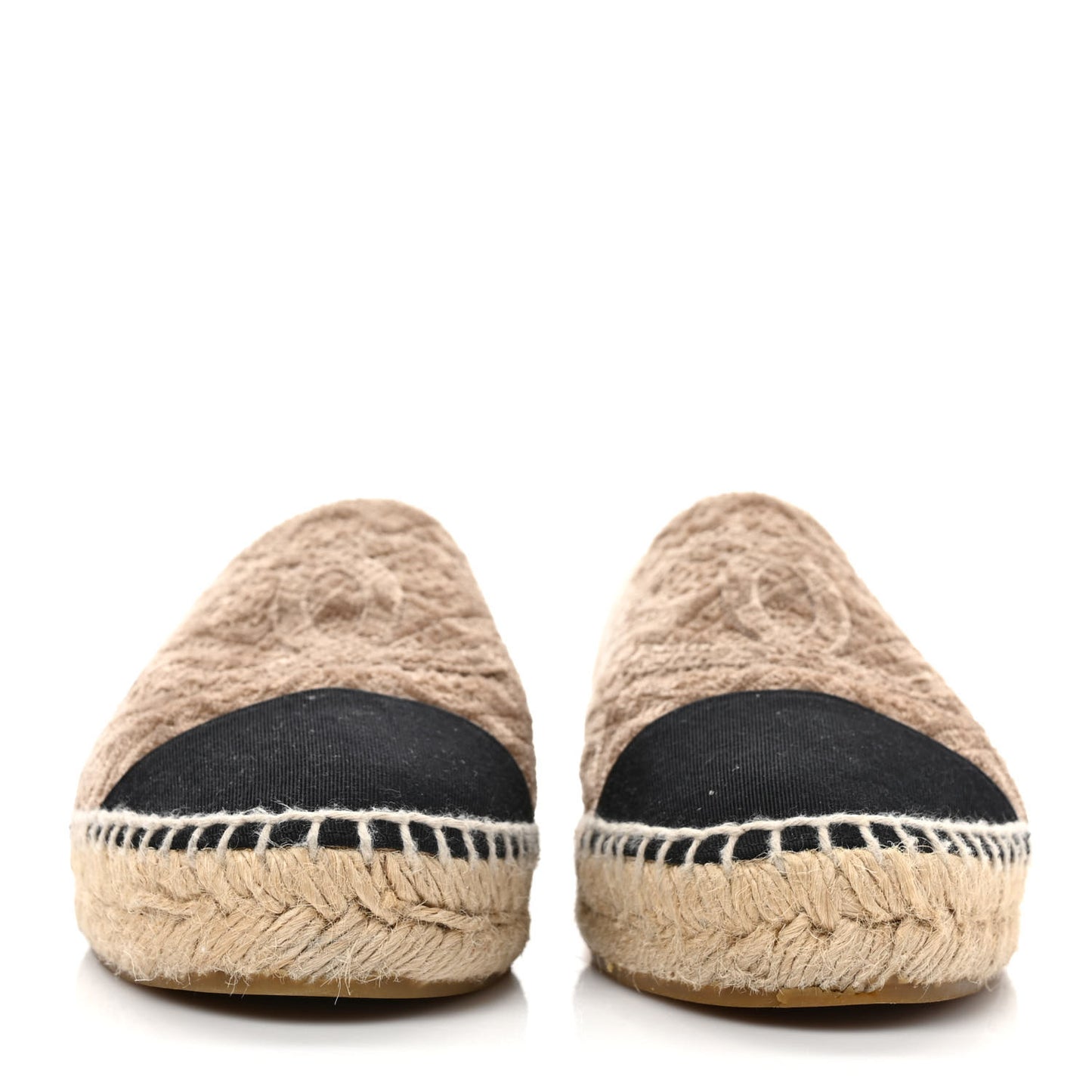 Velvet Grosgrain Quilted Camellia CC Espadrilles 36 Beige Black