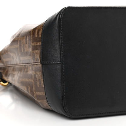 Fendi Glazed Fabric Vitello Grace F is Fendi FF 1974 Stamp Patch Grande Mon Tresor Bucket Bag Mogano Panna Black 5 of 11