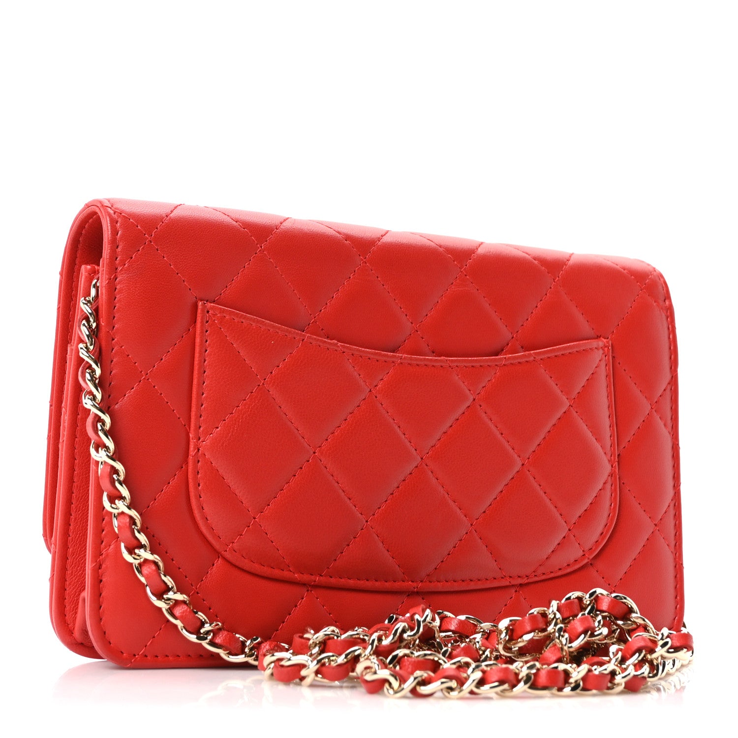 Chanel Lambskin Quilted Wallet On Chain WOC Red 2 of 10