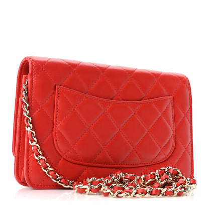 Chanel Lambskin Quilted Wallet On Chain WOC Red 2 of 10