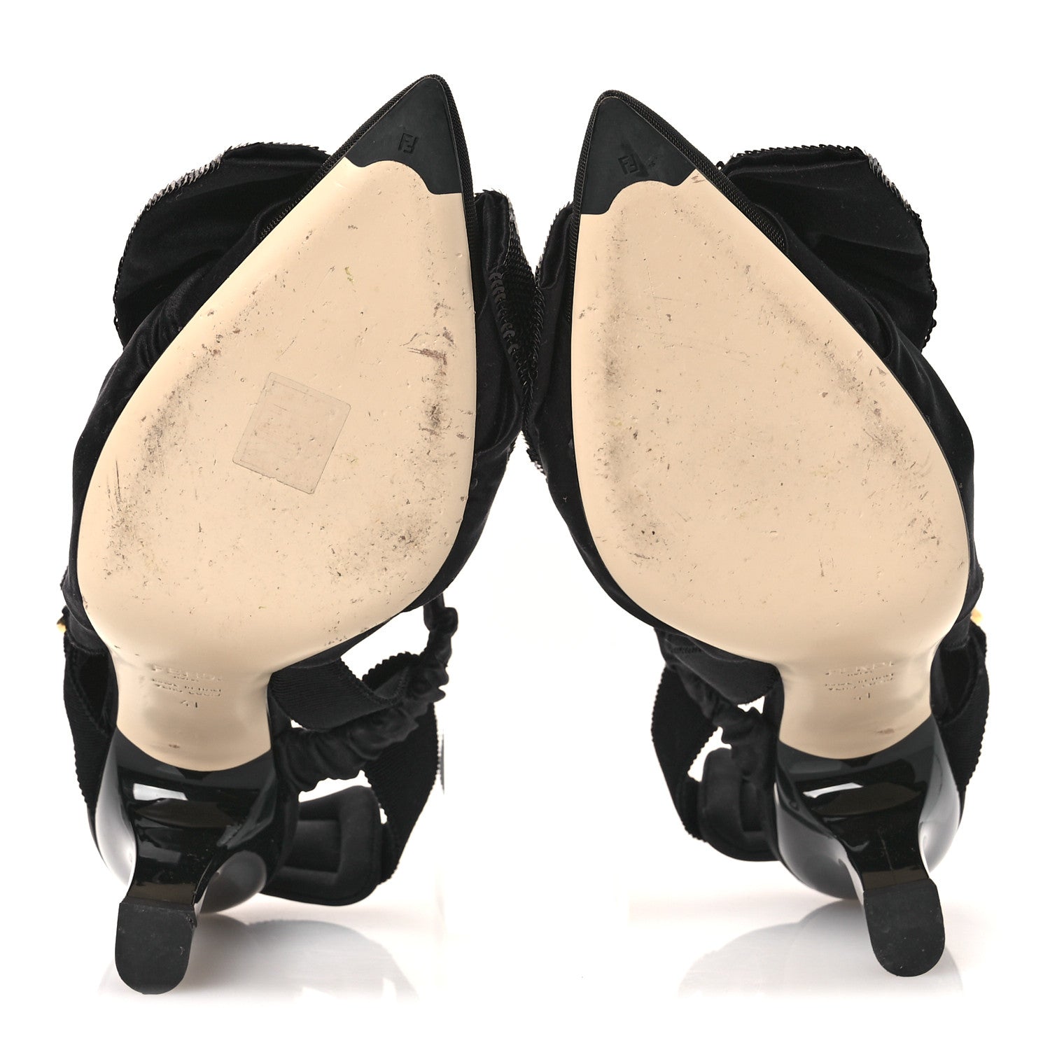 Fendi Satin Sequin Bow 85mm Slingback Pumps 41 Black 7 of 10