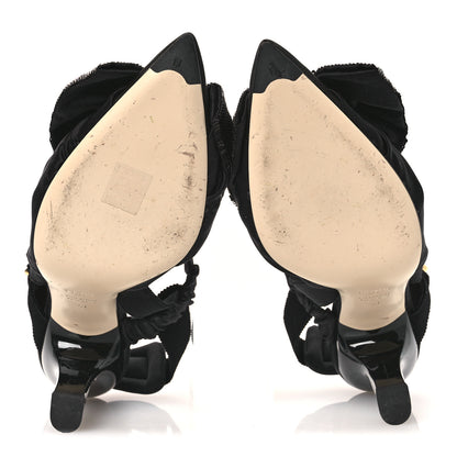 Fendi Satin Sequin Bow 85mm Slingback Pumps 41 Black 7 of 10