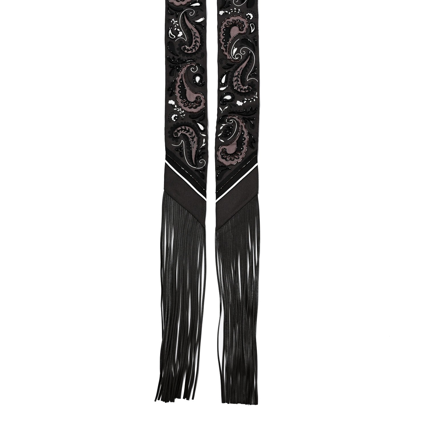 Hermes Silk Beaded Guepard Bandana Fringed Twilly Cacao Etoupe White 2 of 4