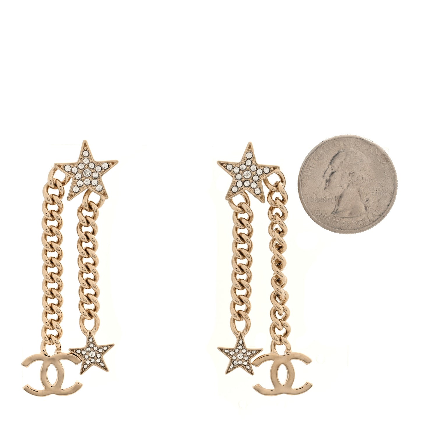 Crystal CC Star Chain Drop Earrings Gold
