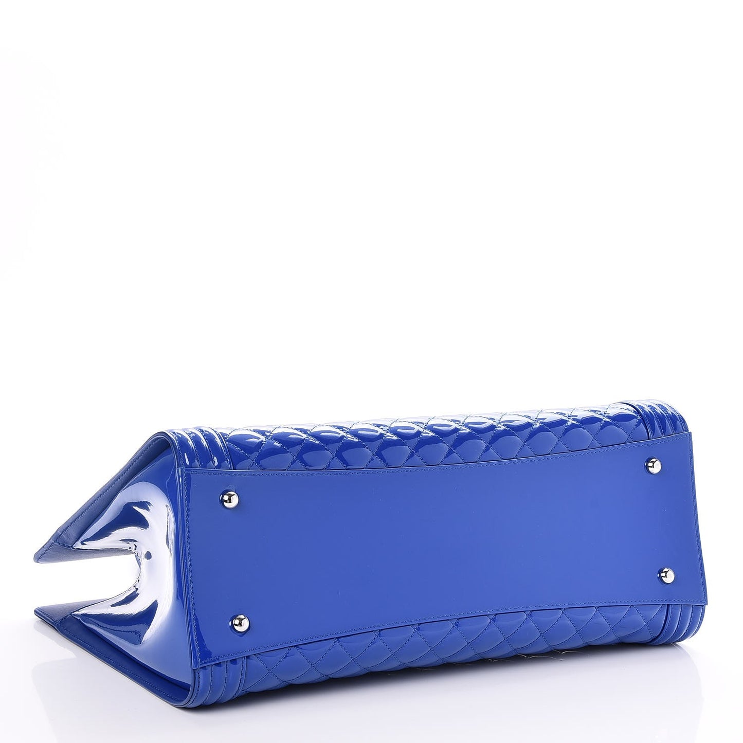 Patent Calfskin Quilted Plexiglass Boy Shopping Tote Blue