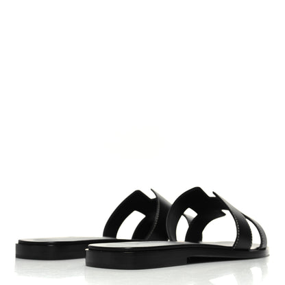 Hermes Box Calfskin Oran Sandals 38 Black 4 of 8