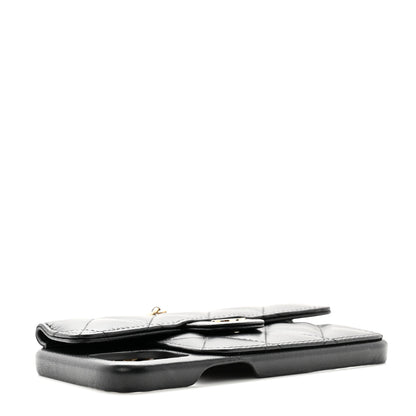 Chanel Lambskin Quilted Pearl Crush iPhone XII Pro Holder With Chain Black 4 of 11