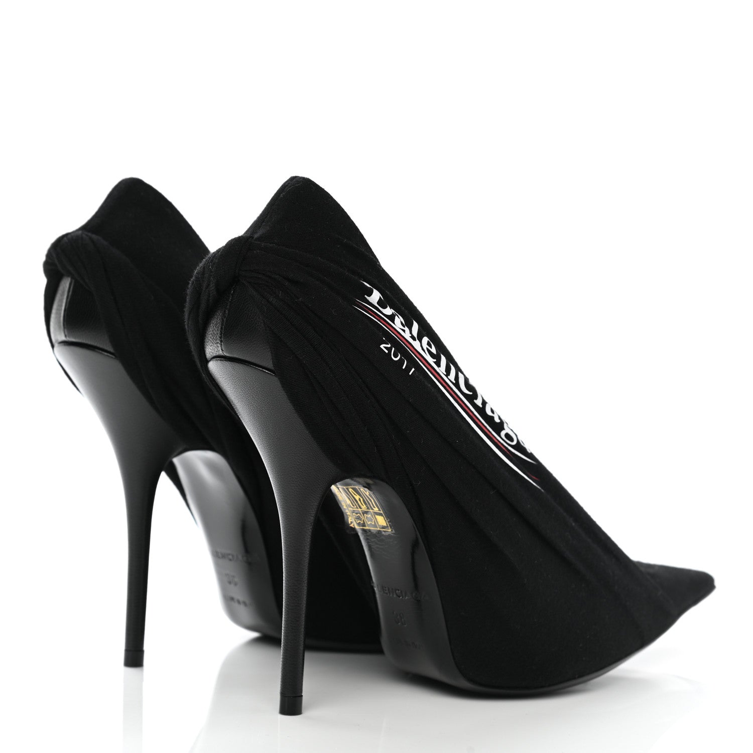 Balenciaga Jersey Crepe Political Campaign Logo Knife 115 Pointed Pumps 38 Black White Rouge 4 of 11