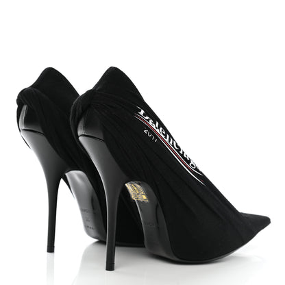Balenciaga Jersey Crepe Political Campaign Logo Knife 115 Pointed Pumps 38 Black White Rouge 4 of 11