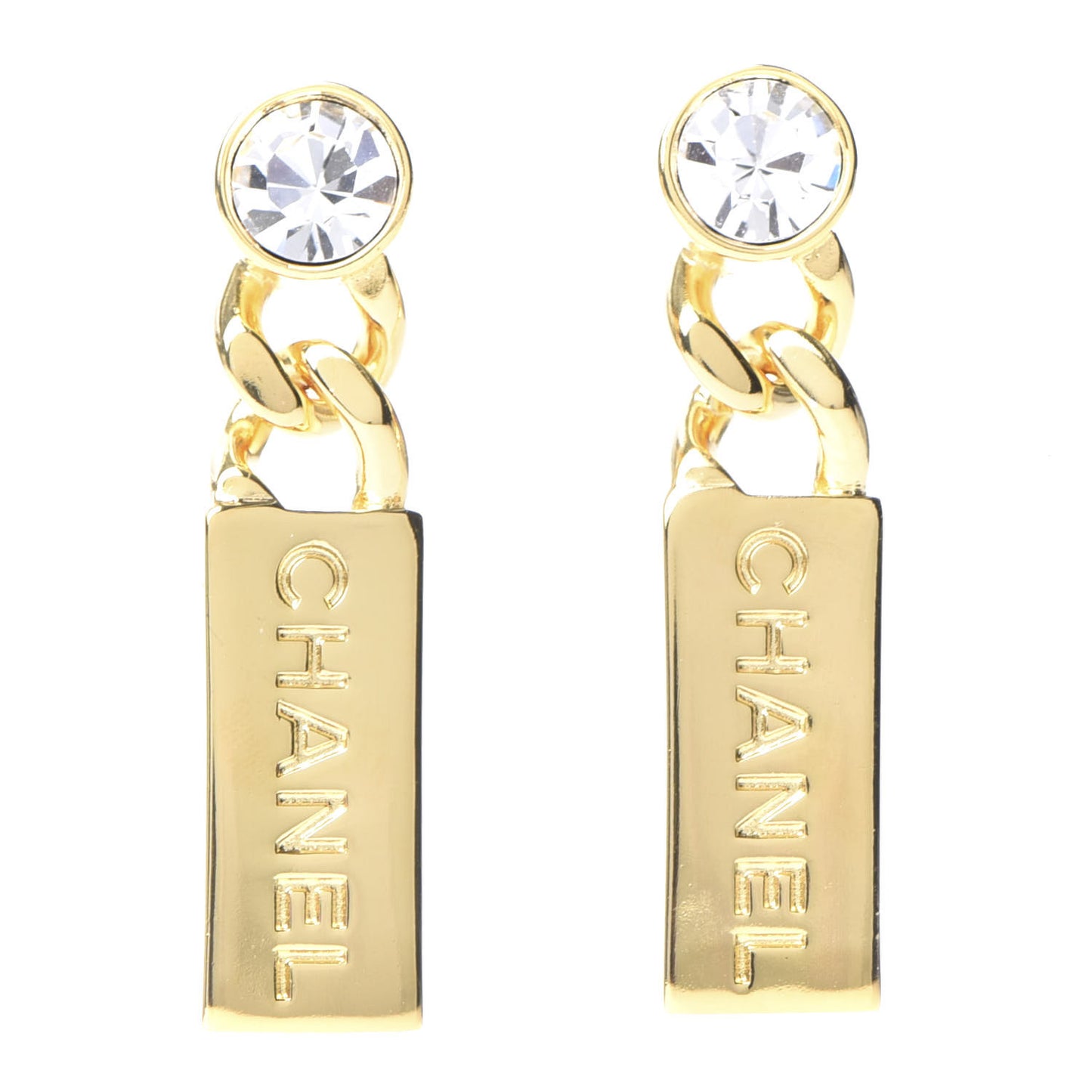 Crystal Tag Drop Earrings Gold