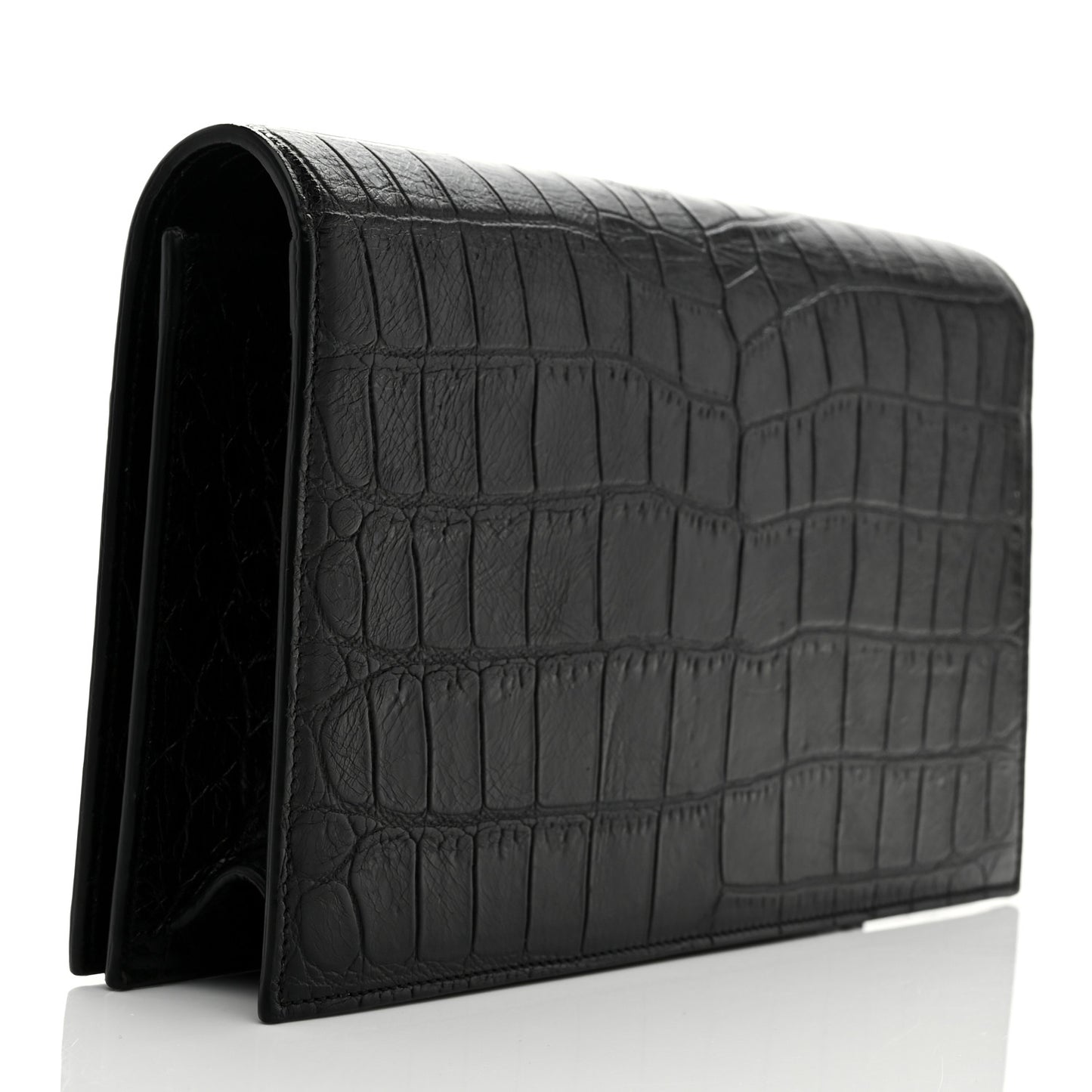 Calfskin Crocodile Embossed Classic Kate Monogram Clutch Black