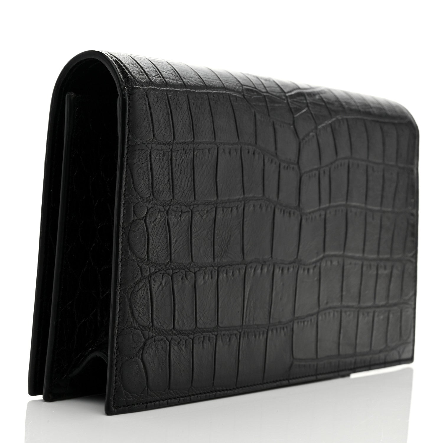 Saint Laurent Calfskin Crocodile Embossed Classic Kate Monogram Clutch Black 3 of 8