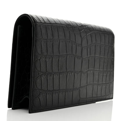 Saint Laurent Calfskin Crocodile Embossed Classic Kate Monogram Clutch Black 3 of 8