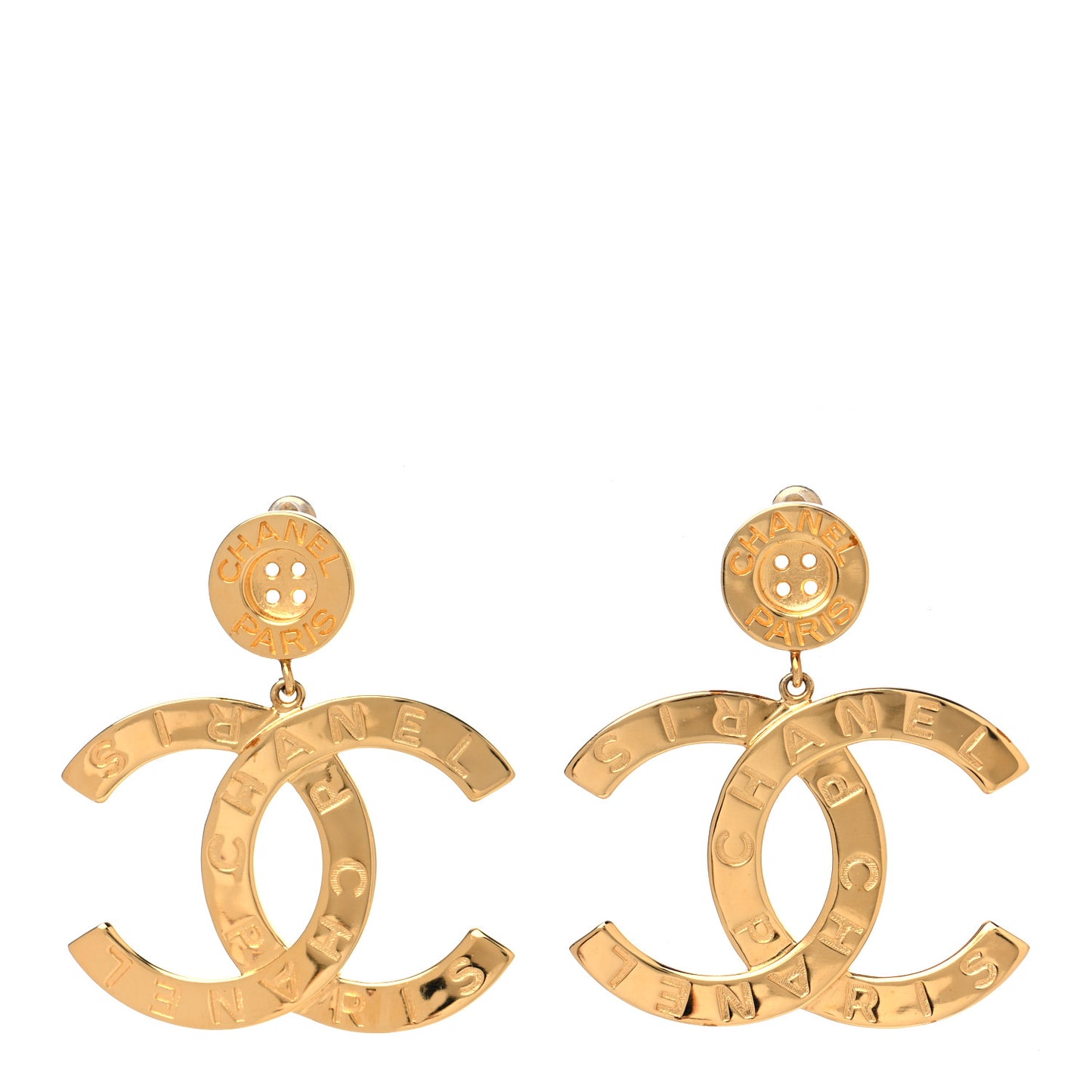 Metal Large Paris Button Earrings Gold
