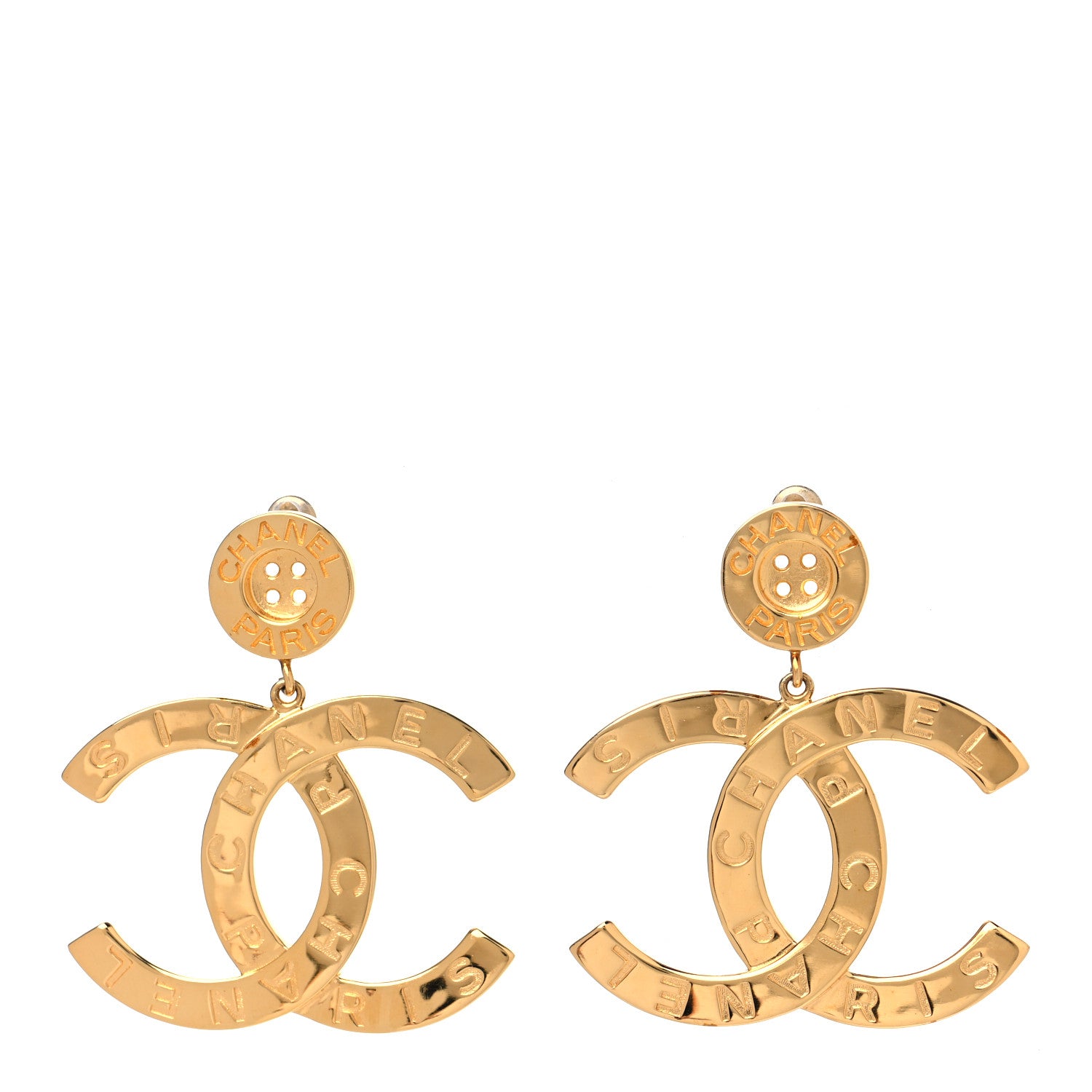 Chanel Metal Large Paris Button Earrings Gold 1 of 4
