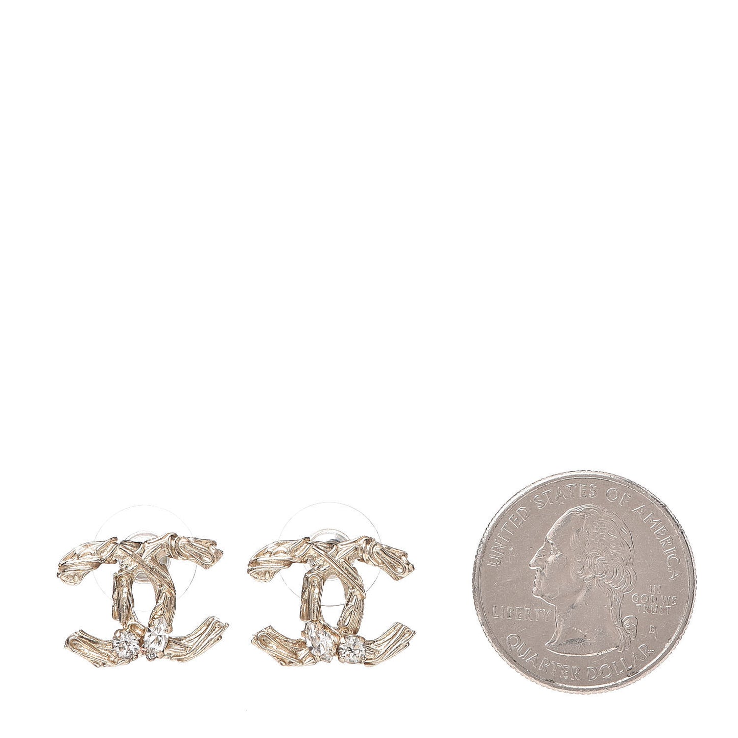 Crystal Textured CC Earrings Gold