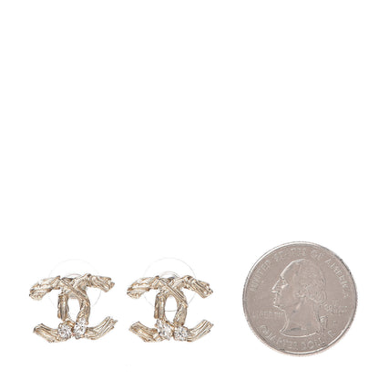 Chanel Crystal Textured CC Earrings Gold 2 of 4