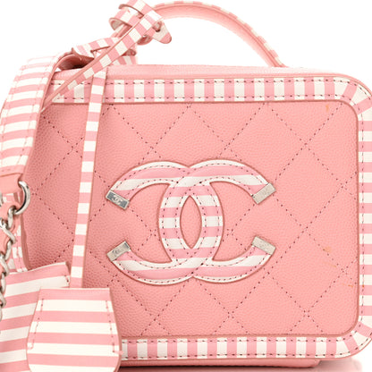 Chanel Caviar Quilted Striped Medium CC Filigree Vanity Case Pink White 8 of 19