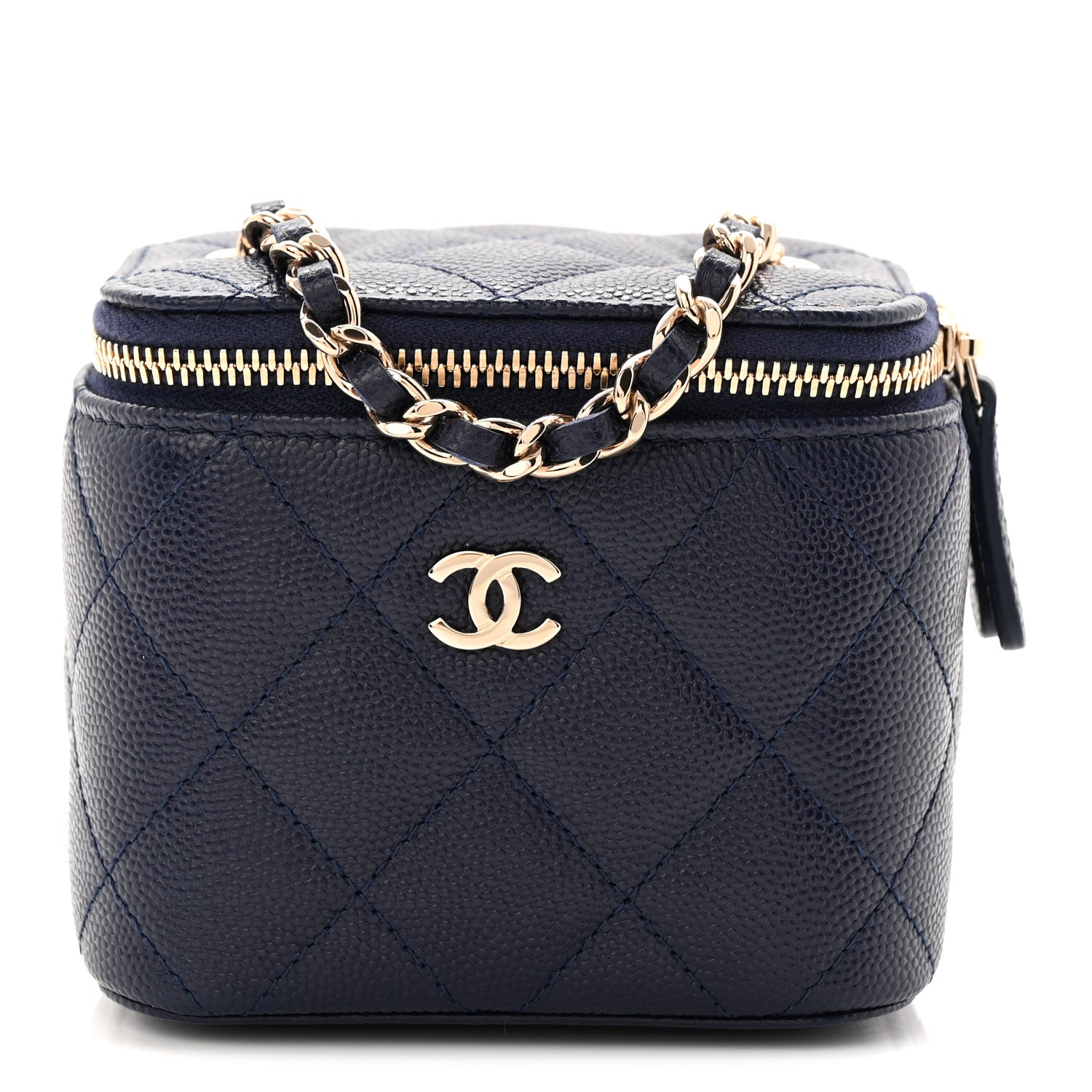 Chanel Caviar Quilted Mini Vanity Case With Chain Navy Blue 1 of 11