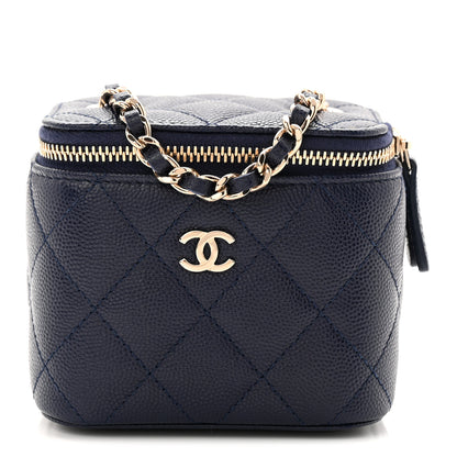 Chanel Caviar Quilted Mini Vanity Case With Chain Navy Blue 1 of 11