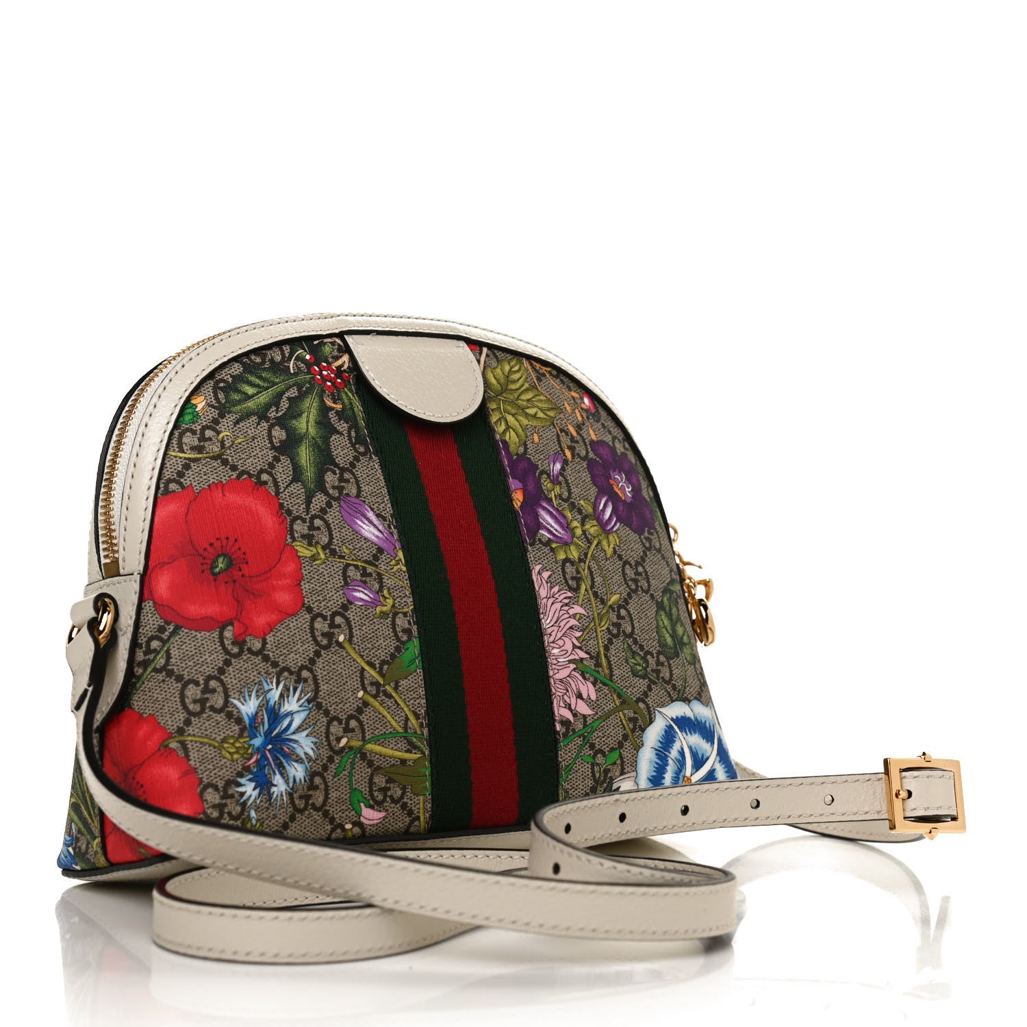 Gucci GG Supreme Monogram Flora Web GG Small Ophidia Dome Shoulder Bag White 3 of 12