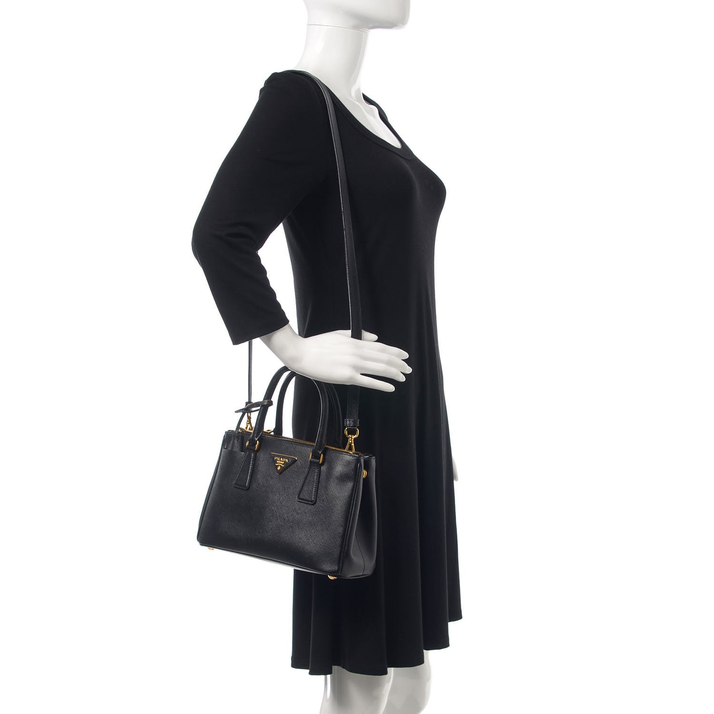 Saffiano Mini Galleria Double Zip Tote Black