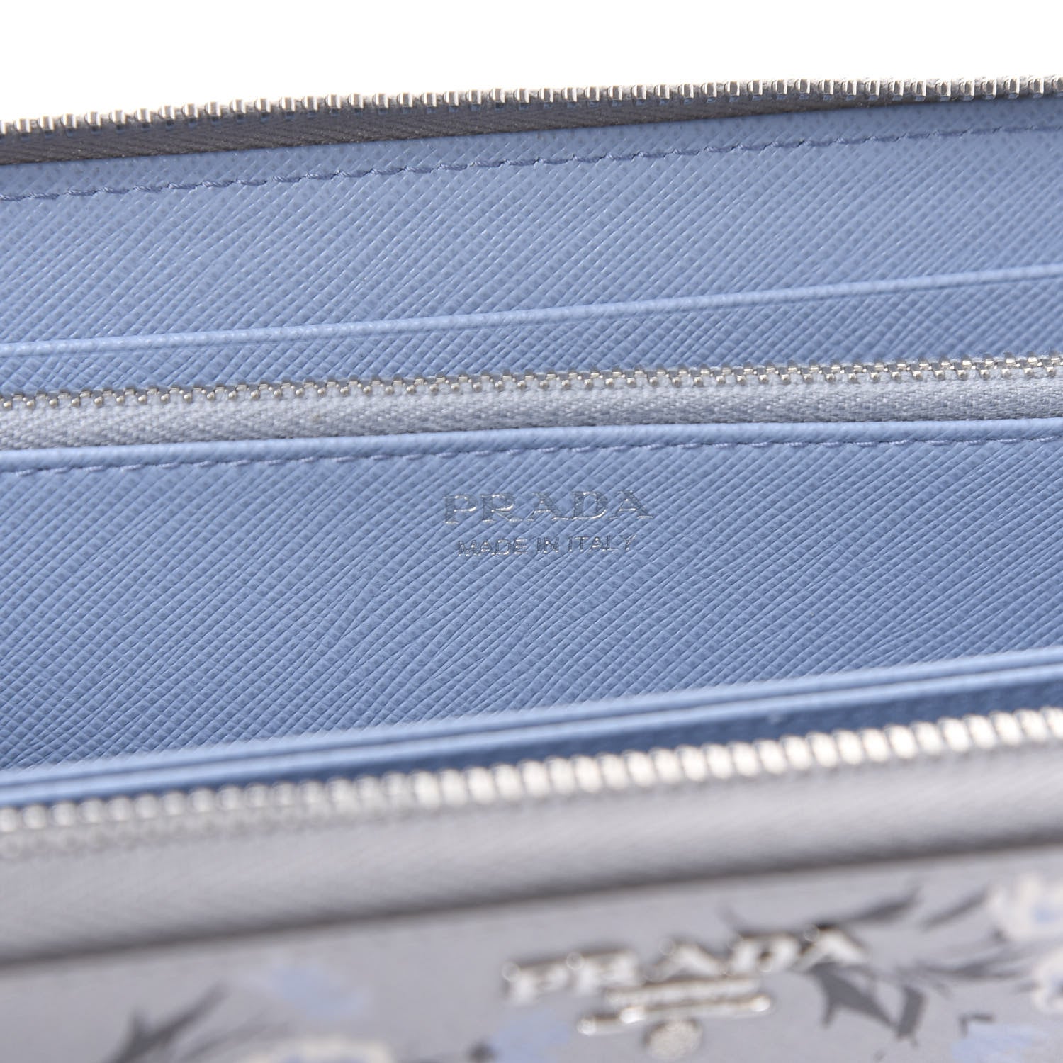 Prada Saffiano Floral Print Metal Zip Around Wallet Acciaio 8 of 10