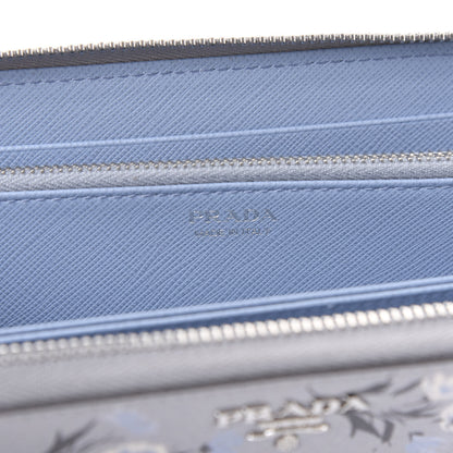 Prada Saffiano Floral Print Metal Zip Around Wallet Acciaio 8 of 10