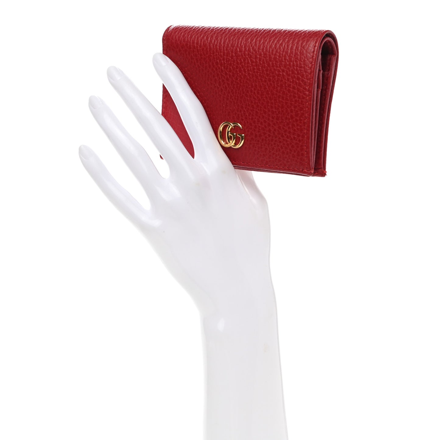 Pebbled Calfskin GG Marmont Card Case Hibiscus Red